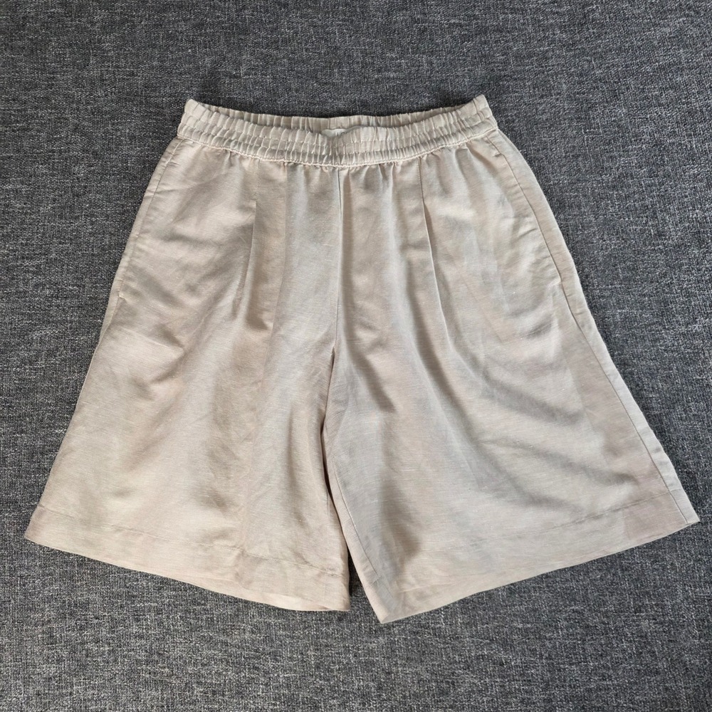 LOFT Linen Blend Bermuda Shorts Womens S Beige Elastic Waist 9" Inseam